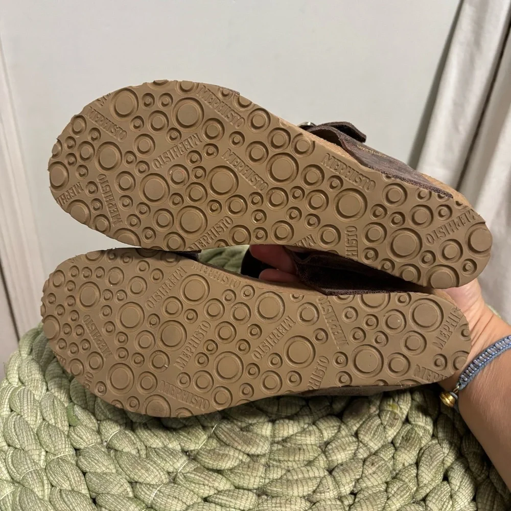 Mephisto Lissandra Brown Leopard Print Leather Slingback Wedge Sandals Size 10